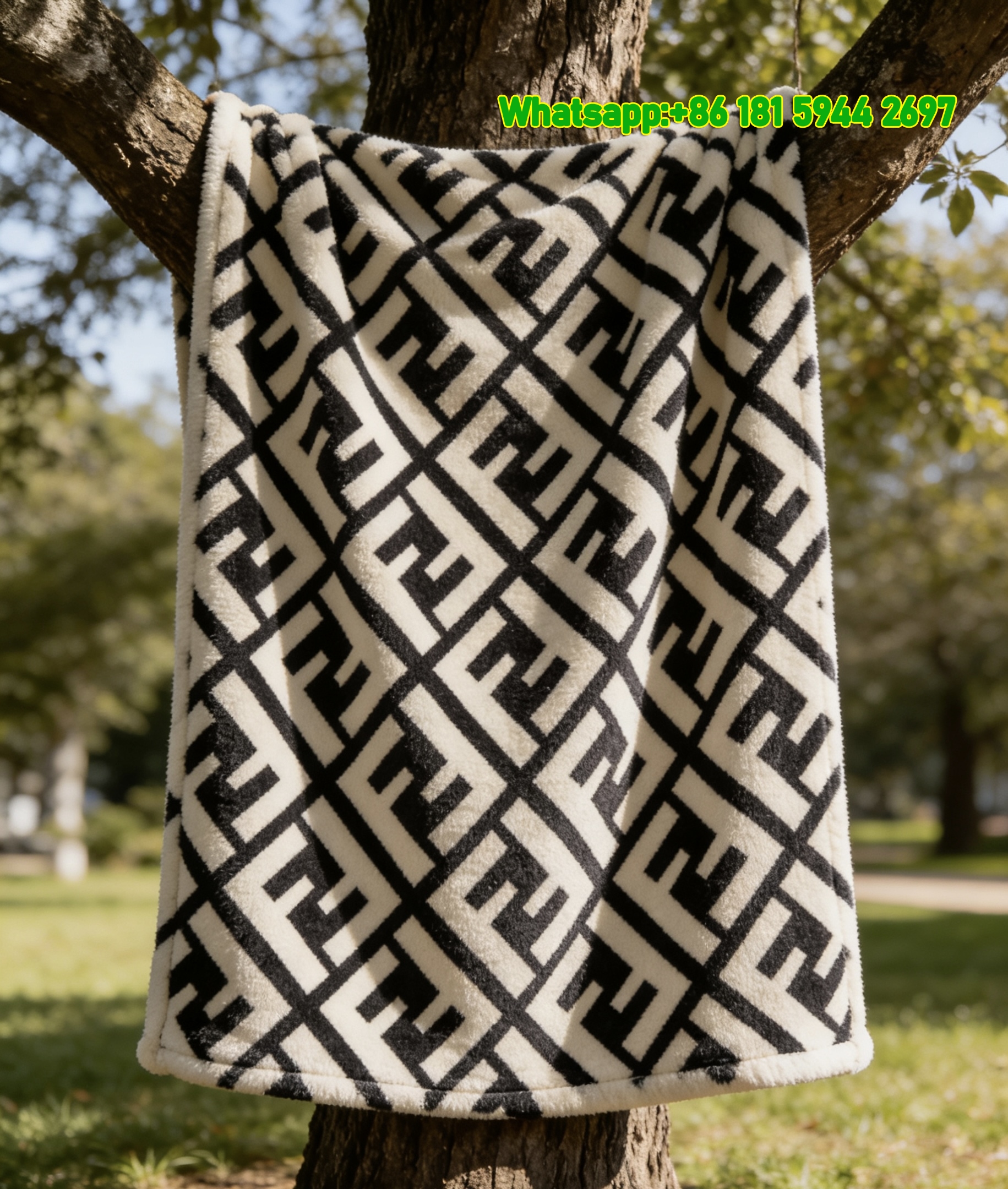 Fendi Black White FF Monogram Flannel Sofa Throw Blanket Luxury Designer IMG_9364